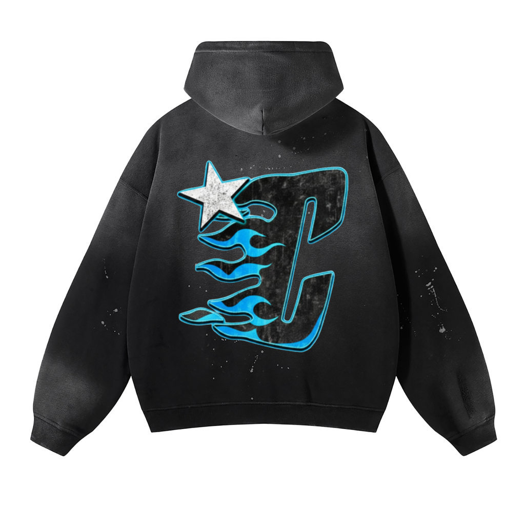 Vintage Washed Frayed Fleece Hoodie